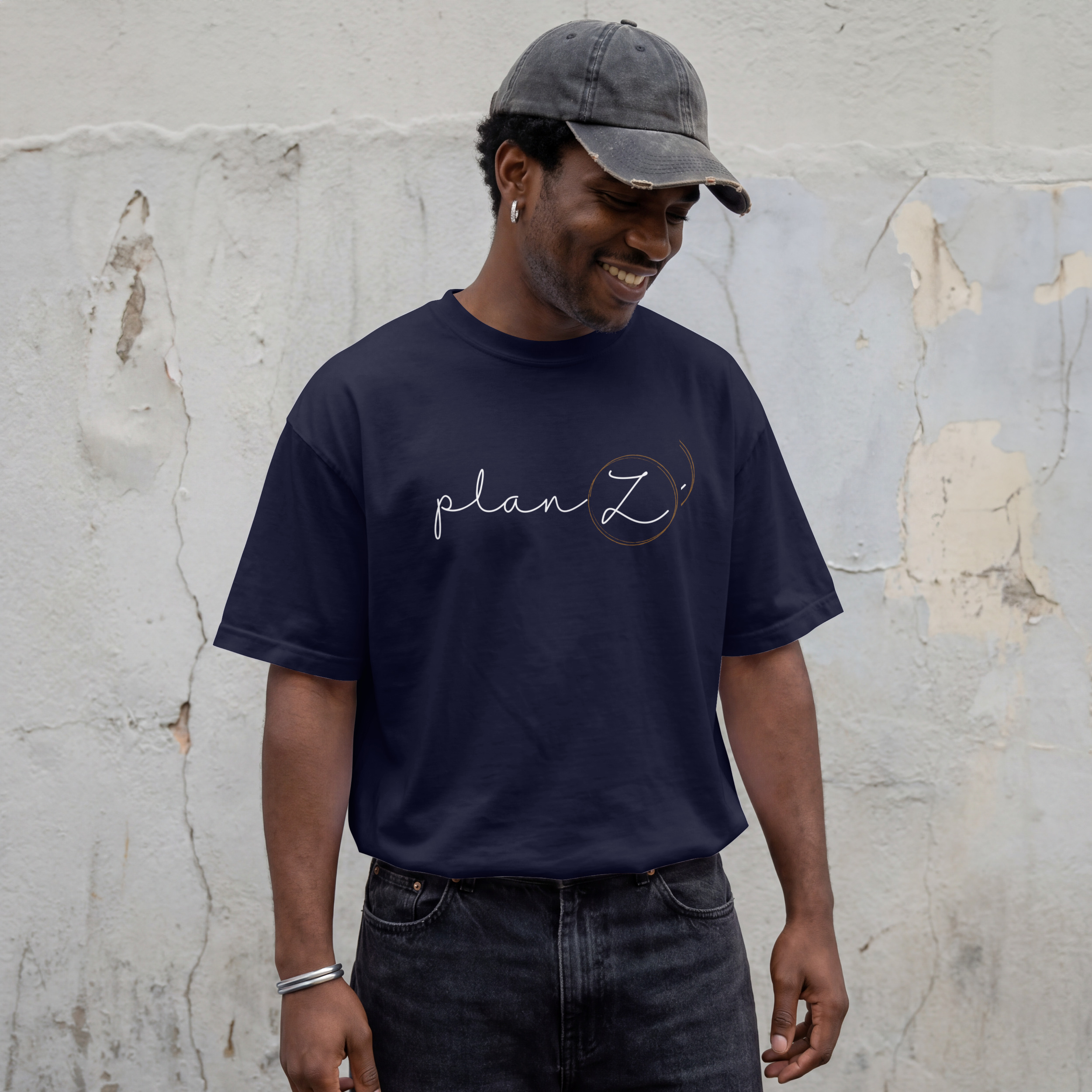 Navy tee with the Plan Z wordmark across the chest