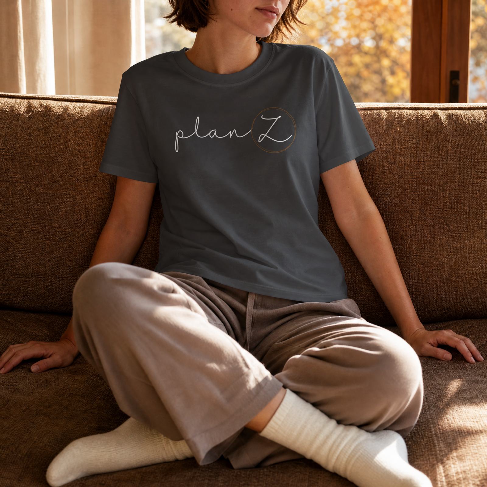 Slate Plan Z tee in warm indoor light